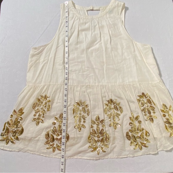 Anthropologie Maeve Ivory Cotton Sleeveless Tunic with Gold Sequins Size 1X - Picture 10 of 10